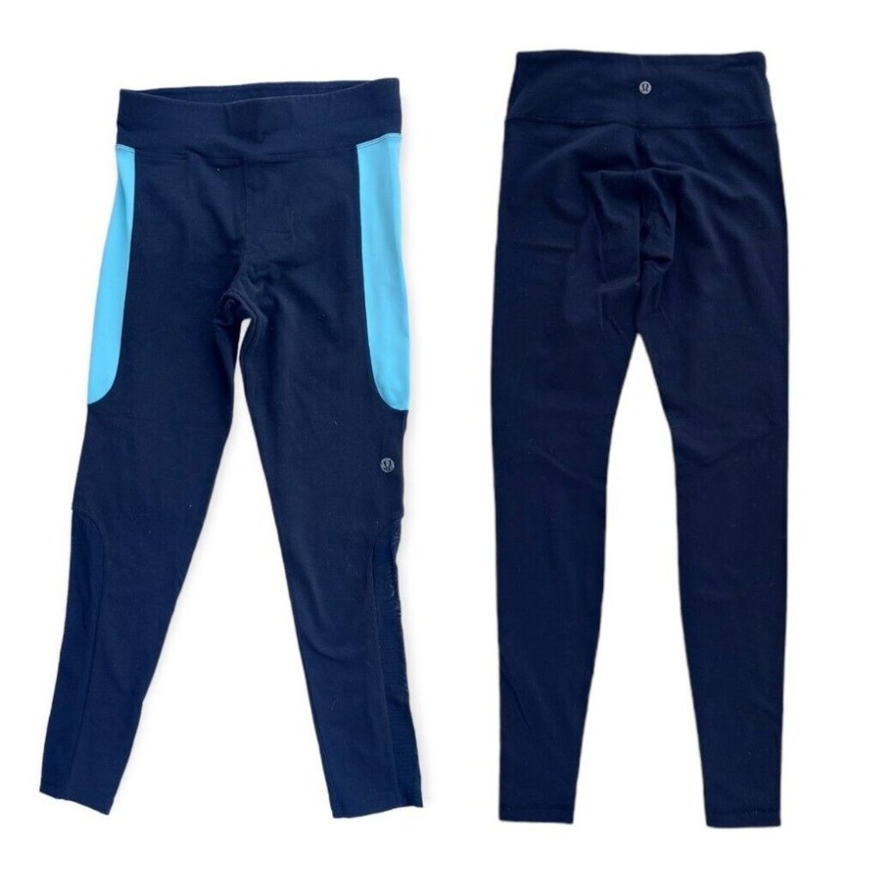 Lot of 2 Lululemon Women's Leggings Size 4 Black Athletic Blue Mesh Detail